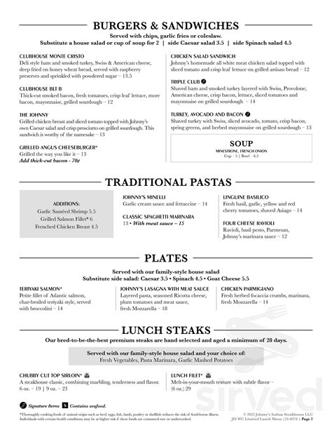 johnny's italian steakhouse des moines menu with prices